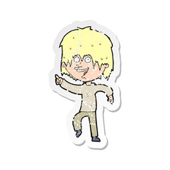 retro distressed sticker of a cartoon happy boy