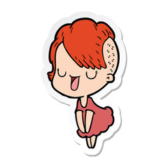 sticker of a cute cartoon girl with hipster haircut