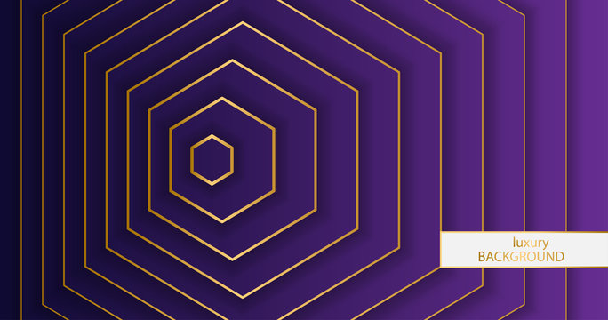 Luxery Background. Pattern Of Gold Elegant Lines On A Gradient Purple Background. Hexagon Wallpaper Vector Illustration Eps 10. Cover Template, Geometric Shapes, Modern Minimal Banner.