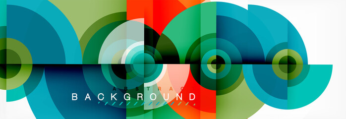 Obraz premium Minimal geometric circles and triangles abstract background, techno modern design, poster template