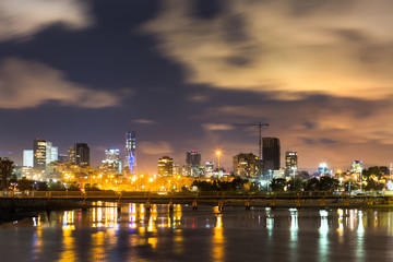 Naklejka premium Night tel Aviv city beach background.
