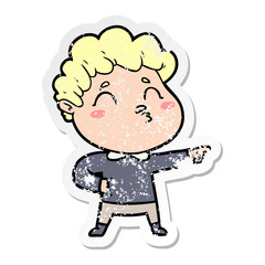 distressed sticker of a cartoon man pouting