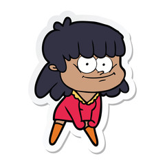 sticker of a cartoon smiling woman