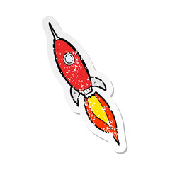 retro distressed sticker of a cartoon spaceship