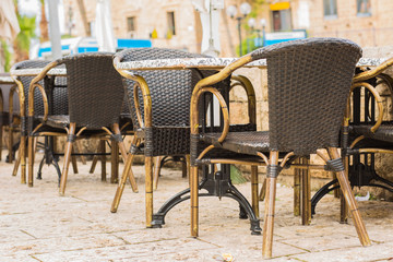 Cafe shop stools background.
