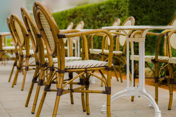 Cafe shop stools background.