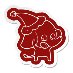cute cartoon  sticker of a elephant wearing santa hat