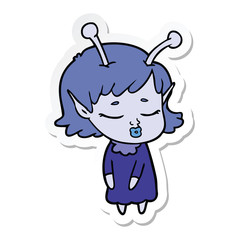 sticker of a cute alien girl cartoon