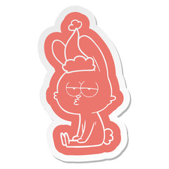 cute cartoon  sticker of a rabbit wearing santa hat