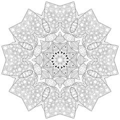Hand drawn zentangle circular ornament for coloring page.