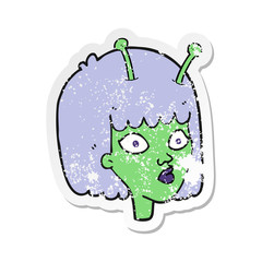 retro distressed sticker of a cartoon female alien