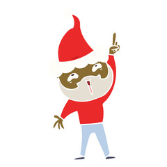 flat color illustration of a happy bearded man wearing santa hat