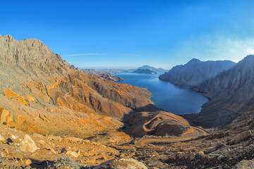 Fototapeta na wymiar Khor Najd. Fantastic fjords. Ru'us al Jibal. Al Hajar Moutains. Musandam. Oman