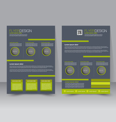 Flyer template. Business brochure. Editable A4 poster for design, education, presentation, website, magazine cover. Green and grey color.