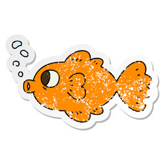 distressed sticker of a quirky hand drawn cartoon fish