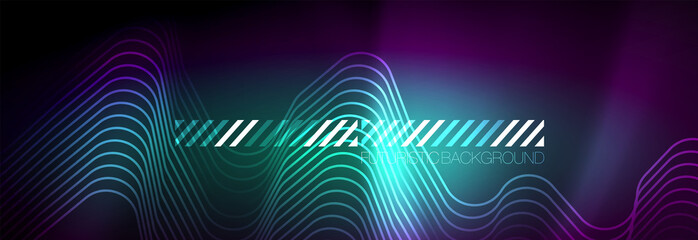 Glowing neon abstract lines, techno futuristic template