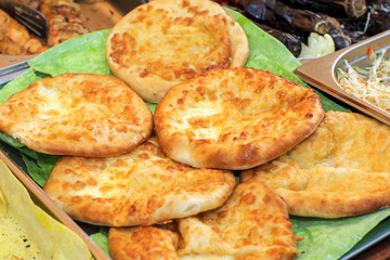 Khachapuri on the white table. Traditional Georgian bread