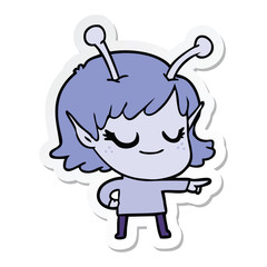 sticker of a smiling alien girl cartoon
