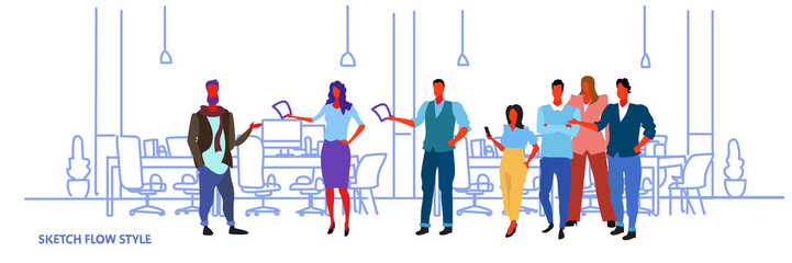 Obraz premium business people meeting conference creative office workplace co-working center modern workspace businesspeople teamwork concept sketch flow style horizontal