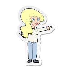 sticker of a cartoon pretty woman pointing