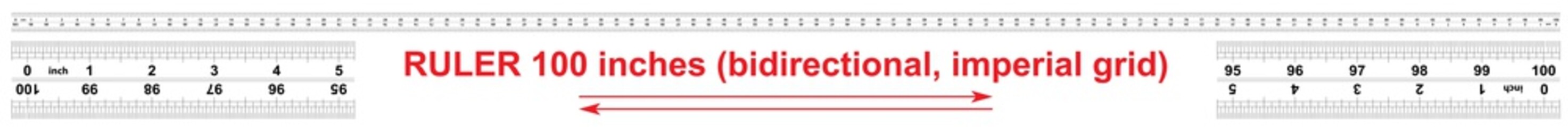 Ruler bidirectional 100 inches. The division price is 1/32 inch. Precise measuring tool. Calibration grid.