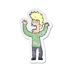 retro distressed sticker of a cartoon terrified man