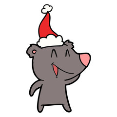 laughing bear line drawing of a wearing santa hat