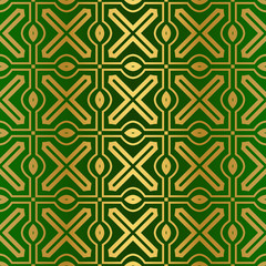 Fototapeta na wymiar Seamless Geometric Backgrounds. Vector Illustration. Hand Drawn Wrap Wallpaper, Cover Fabric, Cloth Textile Design. Gold green color
