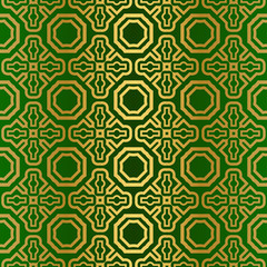 Seamless Geometric Backgrounds. Vector Illustration. Hand Drawn Wrap Wallpaper, Cover Fabric, Cloth Textile Design. Gold green color