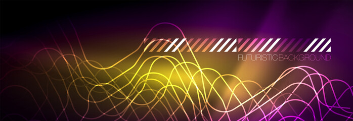 Glowing neon abstract lines, techno futuristic template