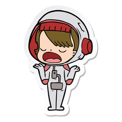sticker of a cartoon talking astronaut