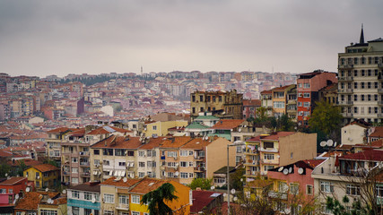 Fototapeta premium Aerial panorama view to Istanbul, Turkey. Dramatic sky over the city
