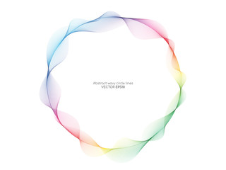 Vector abstract colourful circle frame with wave lines pattern flowing isolated on white background in concept of music, technology, ai