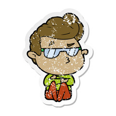 distressed sticker of a cartoon cool guy