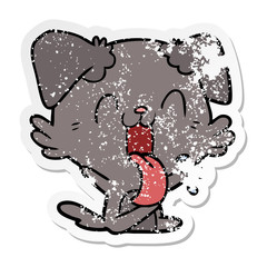 distressed sticker of a cartoon panting dog sitting