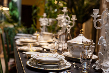Served table on the summer terrace restaurant in Italy