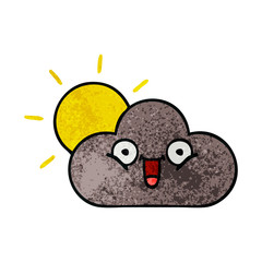 retro grunge texture cartoon storm cloud and sun