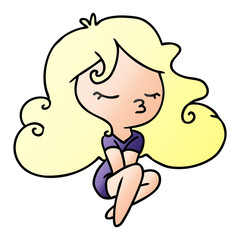 gradient cartoon of cute kawaii girl