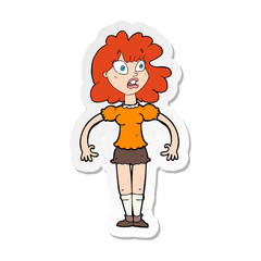 sticker of a cartoon pretty girl with shocked expression