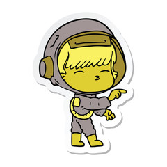 sticker of a cartoon curious astronaut