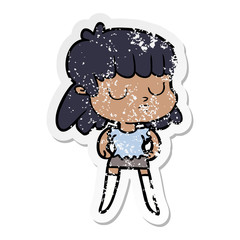 distressed sticker of a cartoon indifferent woman