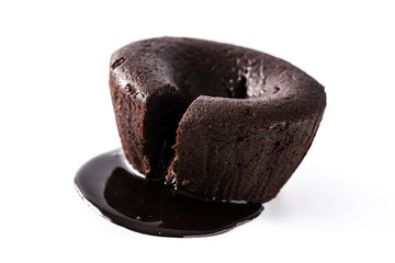 Coulant chocolate cake isolated on white background
