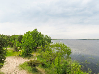 Ukraine. Park Pripyat-Stokhid. Like Lyubyaz. Altitude view. Deserted shore.