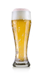 Glass of light beer on a white background