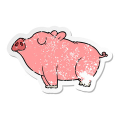 distressed sticker of a cartoon pig