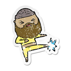 distressed sticker of a cartoon man with beard