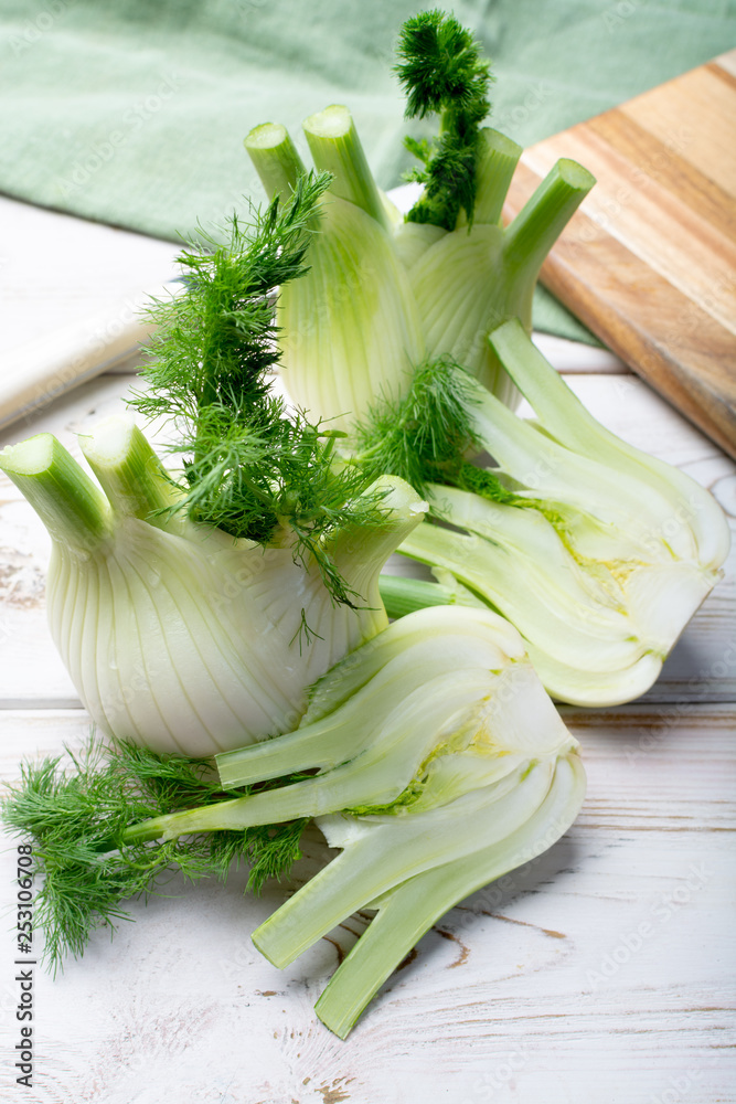 Sticker Healthy vegetable diet, raw fresh florence fennel bulbs