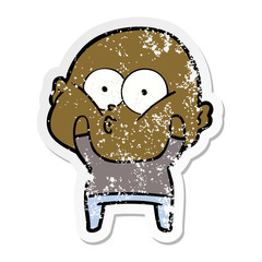 distressed sticker of a cartoon bald man staring