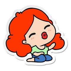 sticker cartoon of cute kawaii girl