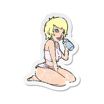 retro distressed sticker of a cartoon sexy gym girl